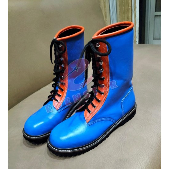 Men's Genuine Orange & Blue  Casual Western Dress Knight Boots Square Toe Leather Shoes 